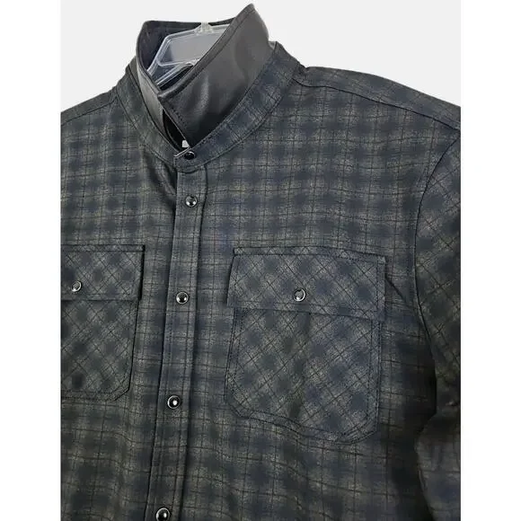Scott James ~Men's Size XL~ Heavy Shirt Navy/Black Plaid Pearl Snap Button Down.